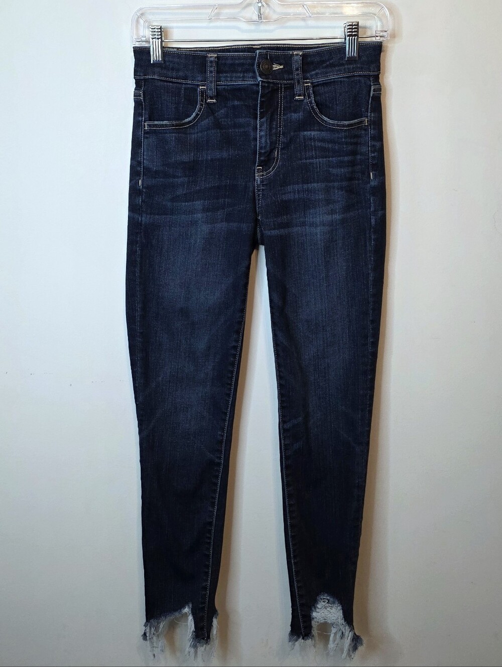 American Eagle Next Level Stretch Hi Rise Jegging Crop Jeans Frayed Hem Size 2